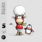 Preview: Bügelbild -  " Schneeballkuh mit Pinguin "