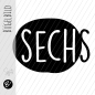 Preview: Bügelbild - " SECHS - Button  " - schwarz