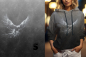 Preview: Einzel Panel " ADLER " - Grunge Verlauf - #dunkelgrau/hellgrau - Bio French Terry