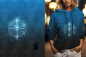 Preview: Einzel Panel " KOMPASS " - Grunge Verlauf - #dunkelgrau/royal - Bio French Terry