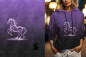 Preview: Einzel Panel " PFERD " - Grunge Verlauf - #dunkelgrau/lila - Bio French Terry