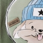 Preview: Patch / Aufnäher  - "Klein & Frech" - BLAU Hintergrund Oliv - Rund