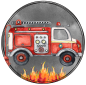 Preview: Patch / Aufnäher  - "Feuerwehrauto" rund mit Flammen