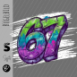 Preview: Bügelbild -  " Six Seven 67 # Grün/blau/lila "