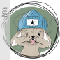 Preview: Patch / Aufnäher  - "Klein & Frech" - BLAU Hintergrund Oliv - Rund