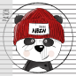 Preview: Patch / Aufnäher  - Panda Lou Kopf - Streifen grau/weiß - Rund