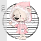 Preview: Patch / Aufnäher  - Winterbär rosa Mantel - kleine Streifen