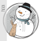 Preview: Patch / Aufnäher  - Schneemann mit Hase - grauer Hintergrund