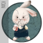 Preview: Patch / Aufnäher  - "Hase mit Limo" - dunkles Petrol