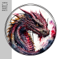 Preview: Patch / Aufnäher  - "Drache - rot weiss" - Rund