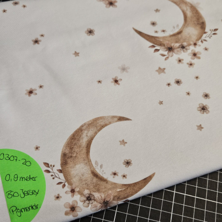0307-20 - 0,9 Meter Moonflowers weiss/braun (Pigmentdruck) - Bio Jersey - *anstatt 21,15€ -- nur 14 €*