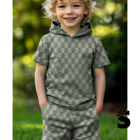 Frottee Jersey Stoff - Karos #blau