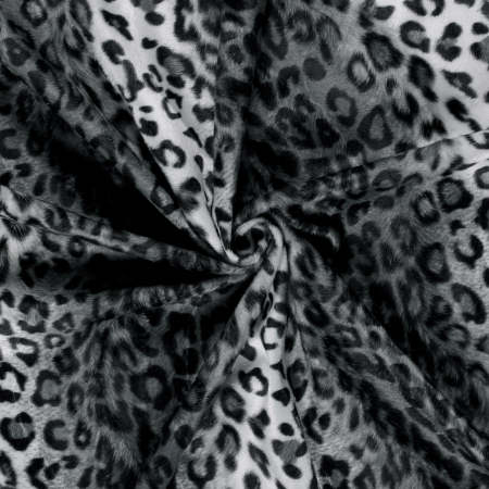 Velours Stoff bedruckt / Plüsch - Leo Panther Dunkelgrau