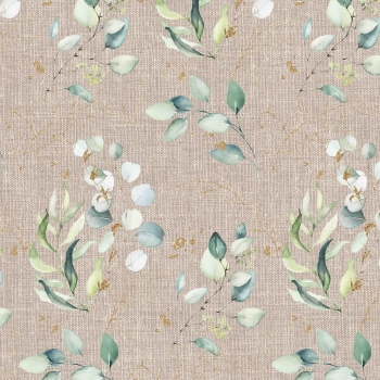 Baumwolle Canvas - Digitaldruck "Eukalyptus Leinenoptik beige"