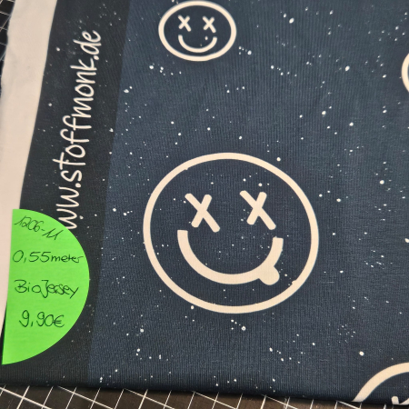 1206-11  - 0,55 Meter Smilies #dunkelblau - Bio Jersey - 9,90€