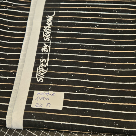 1609-10  -  1,25 Meter STRIPES #schwarz/camel - Bio French Terry