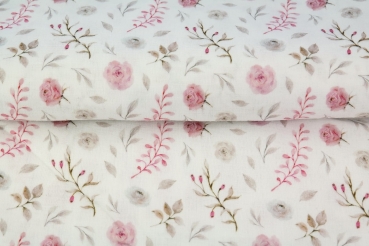 Musselin Double Gauze - Aquarell Rosen - Rosa Weiß