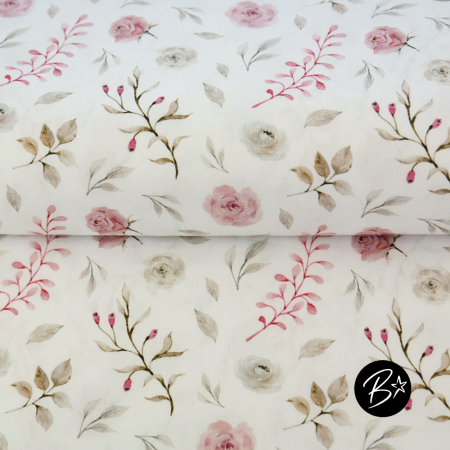 Baumwolle Digitaldruck "Aquarell Rosen" Rosa weiß