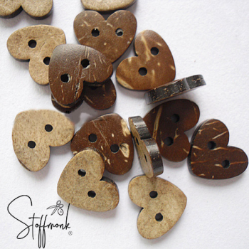 Kokos Knopf  - Herz - 15 mm - 2 Stück -