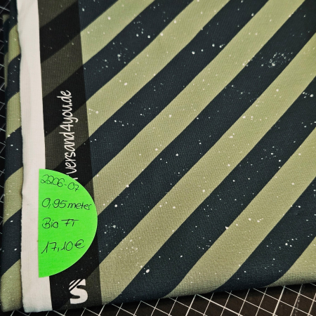 2206-07 - 0,95 Meter Stripes #blau/oliv - Bio French Terry