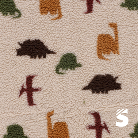 Sherpa Teddy Fleece Stoff - Dinos - Ecru