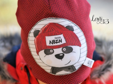 Patch / Aufnäher  - Panda Lou Kopf - Streifen grau/weiß - Rund