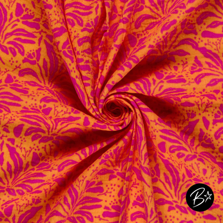 Musselin Double Gauze - Blätter #orange/pink