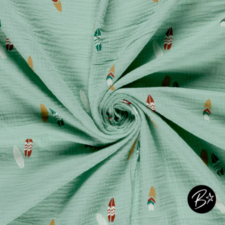 Musselin Double Gauze - Mini Surfbretter #mint