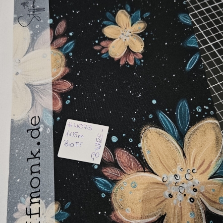 4073 - B-WARE - 1,05 meter - Bio French Terry - Blumen schwarz