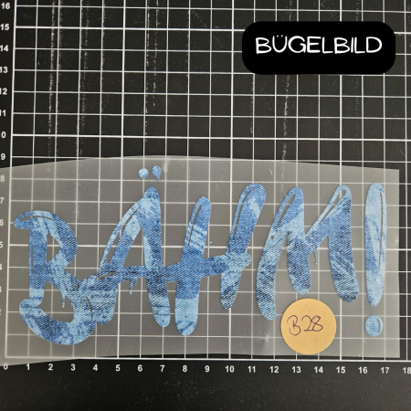 Bügelbild - B28 - BÄHM! #strokes hellblau - ca.17cm - 4€