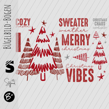 Bügelbild Bogen - DINA4 -  Xmas  # Rot