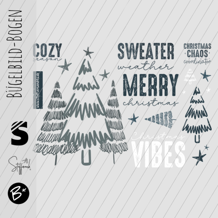 Bügelbild Bogen - DINA4 -  Xmas  # Graublau