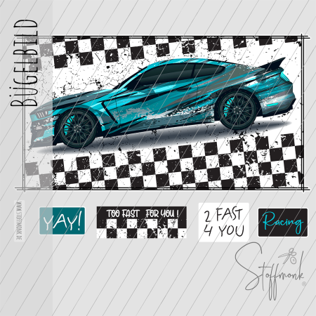 Bügelbild - "Rallyeauto BLAU" - SET