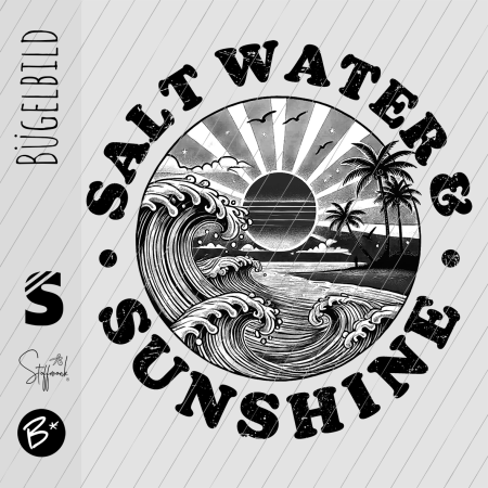 Bügelbild - "SALTWATER" - Rund #schwarz/weiss