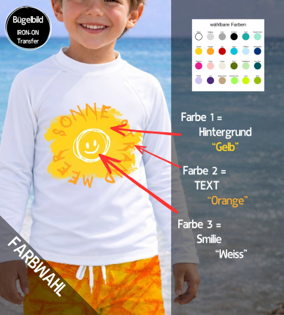 Bügelbild "SONNE STRAND MEER" - Farben & Größe frei wählbar