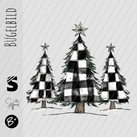 Bügelbild -  " 3 Karo Tannen weiss/schwarz "