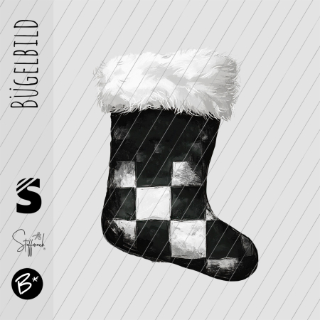 Bügelbild -  " Weihnachtsstrumpf weiss/schwarz "