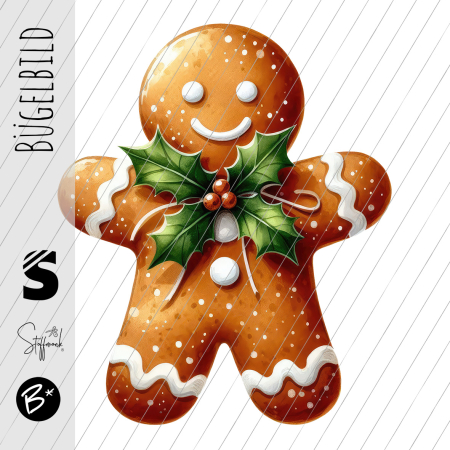 Bügelbild -  " Lebkuchenmännchen mit grüner Schleife "