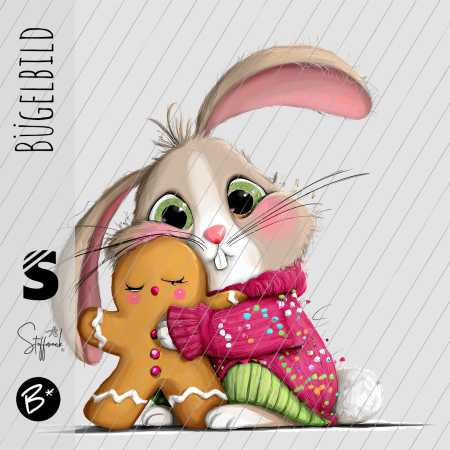 Bügelbild -  " Hase mit Lebkuchenmännchen "