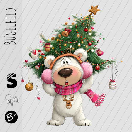 Bügelbild -  " Eisbär mit Tannenbaum "