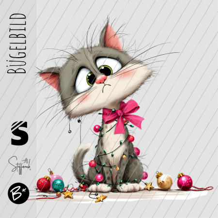 Bügelbild -  " Katze mit pinker Schleife "