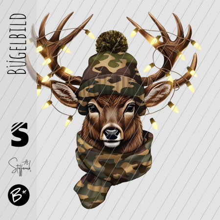 Bügelbild -  " Camo Hirsch mit Lichterkette "