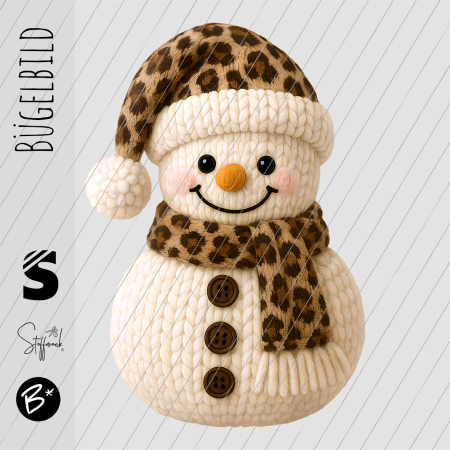 Bügelbild -  " Schneemann - Strickoptik braun "