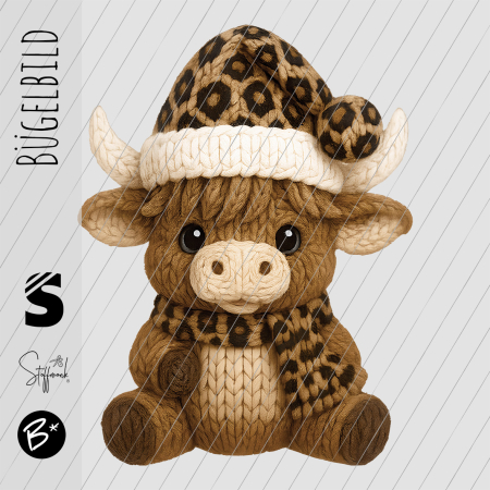 Bügelbild -  " süße Kuh - Strickoptik braun "