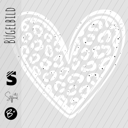 Bügelbild -  " Herz mit Outline  - Leo Konfetti # weiss "