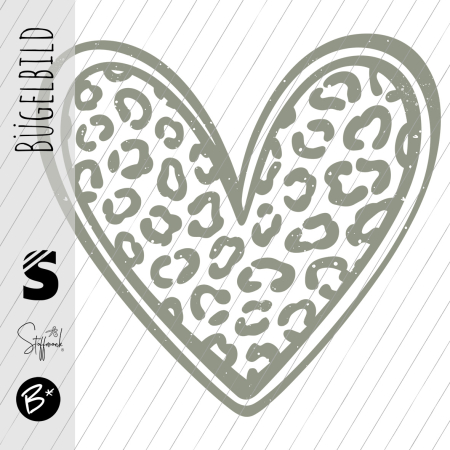 Bügelbild -  " Herz mit Outline  - Leo Konfetti # oliv "