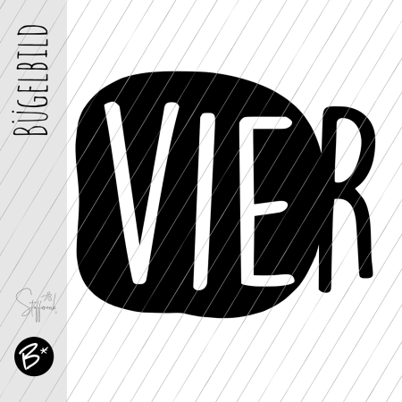 Bügelbild - " VIER - Button - ca. 14-15cm " - schwarz