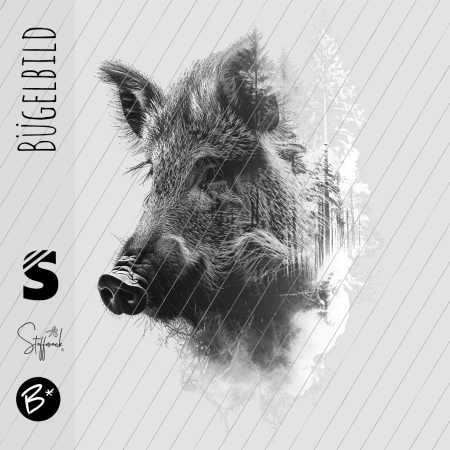 Bügelbild -  " Wood Wildschwein " Black&White
