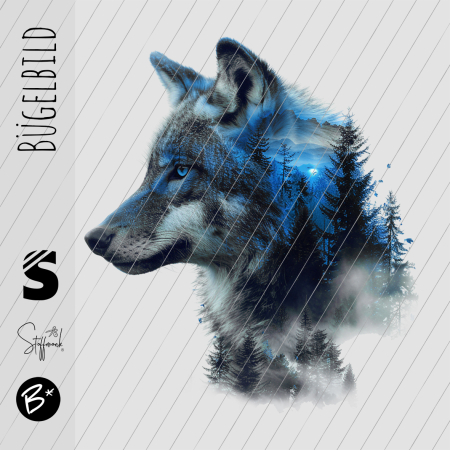 Bügelbild -  " Wood Wolf " - Dunkelblau