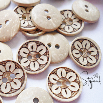 Kokos Knopf hell - Blume 3 - 14 mm - 2 Stück -